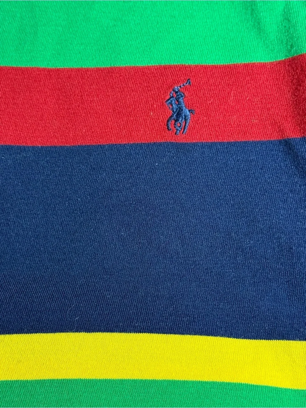 Ralph Lauren Green Tee with Red, Navy & Yellow Stripes
